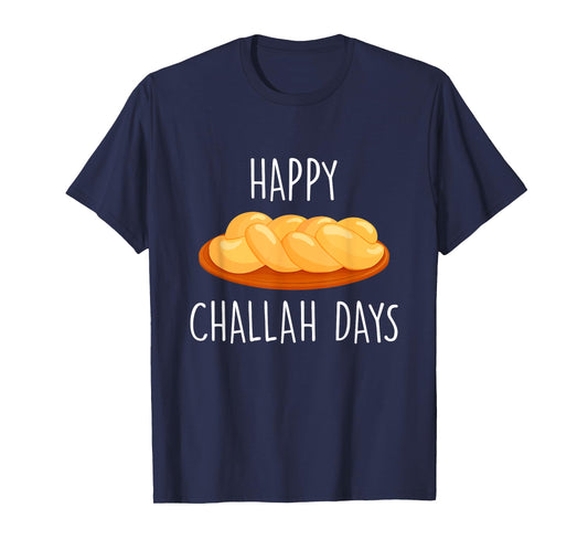 Happy Challah Days Hanukkah T-Shirt - Black, Small, Unisex-Adults/Kids, Cotton 60% Polyester 40%, Short Sleeve, Classic Fit, Mandarin Collar, Modern, Celebration, Christmas, All-Ages, Casual, T-Shirt