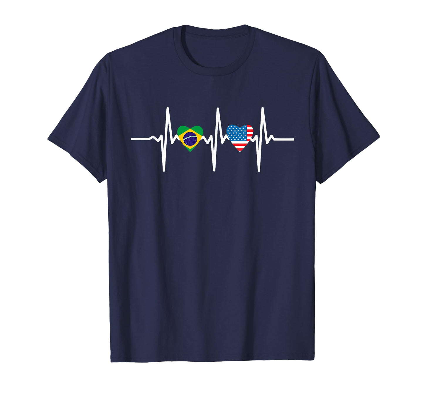 Half American Brazilian America Brazil Flag Heartbeat Heart T-Shirt