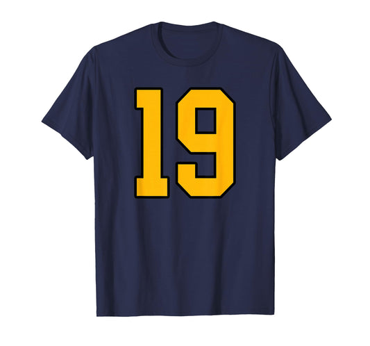 Gold and Black Sports Number 19 Jersey Uniform Player T-Shirt