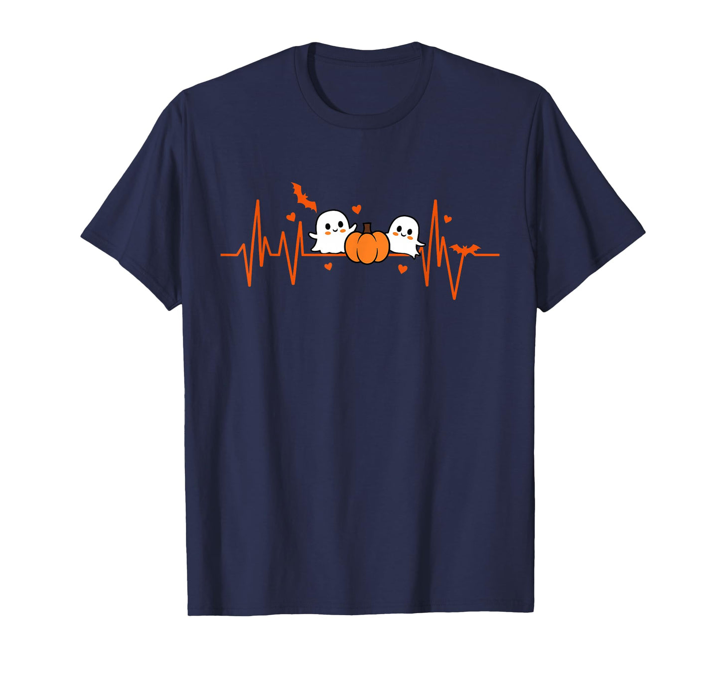 Pumpkin Ghost Heartbeat EKG Halloween ECG Tech Cardiac Nurse T-Shirt