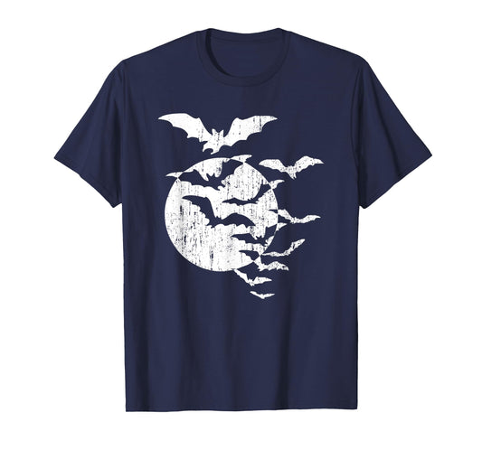 Halloween Swarm of Bats Full Moon Spooky Vintage Graphic T-Shirt