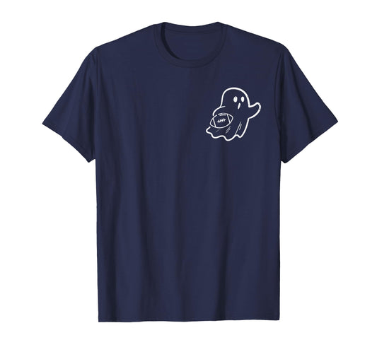 Ghost Playing Football Pocket Retro Halloween Costume Sports T-Shirt