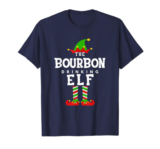 The Bourbon Drinking Elf Costume Christmas Morning Matching T-Shirt