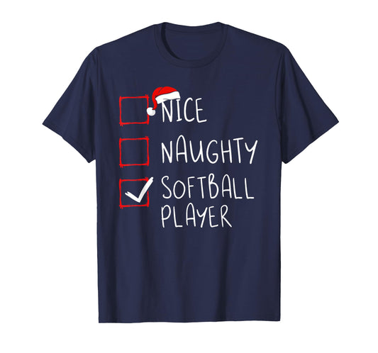 Nice Naughty Softball Player Christmas List Santa Claus T-Shirt
