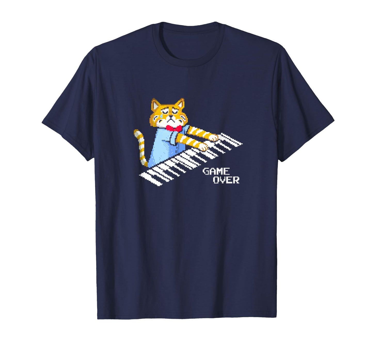 Sad Cat playing keyboard Game Over T-Shirt for Men Women