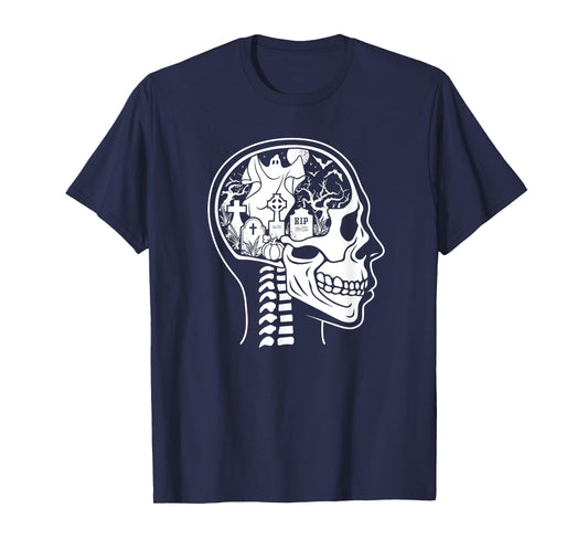 Thinking About Halloween All The Time Ghost Graveyard Skull T-Shirt