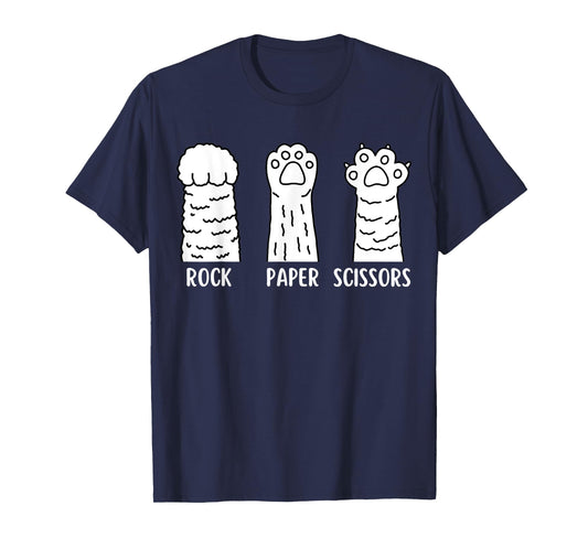 Funny Cat Animal Rescue Pet Lover Apparel Rock Paper Scissors Hand Game Cute Paw Funny Cat T-Shirt