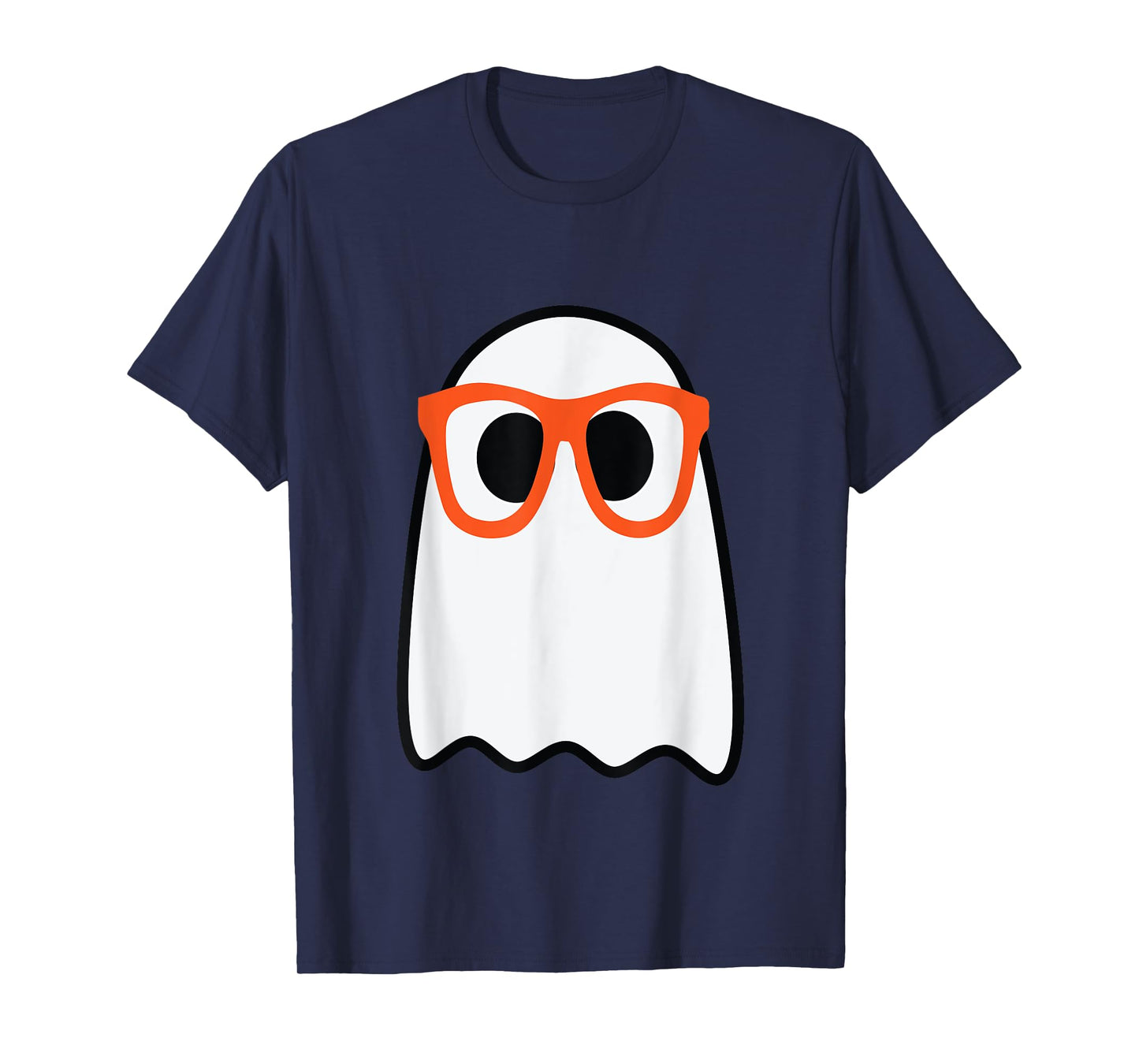 Nerdy Ghost Cute Orange Glasses Halloween Hipster Funny T-Shirt