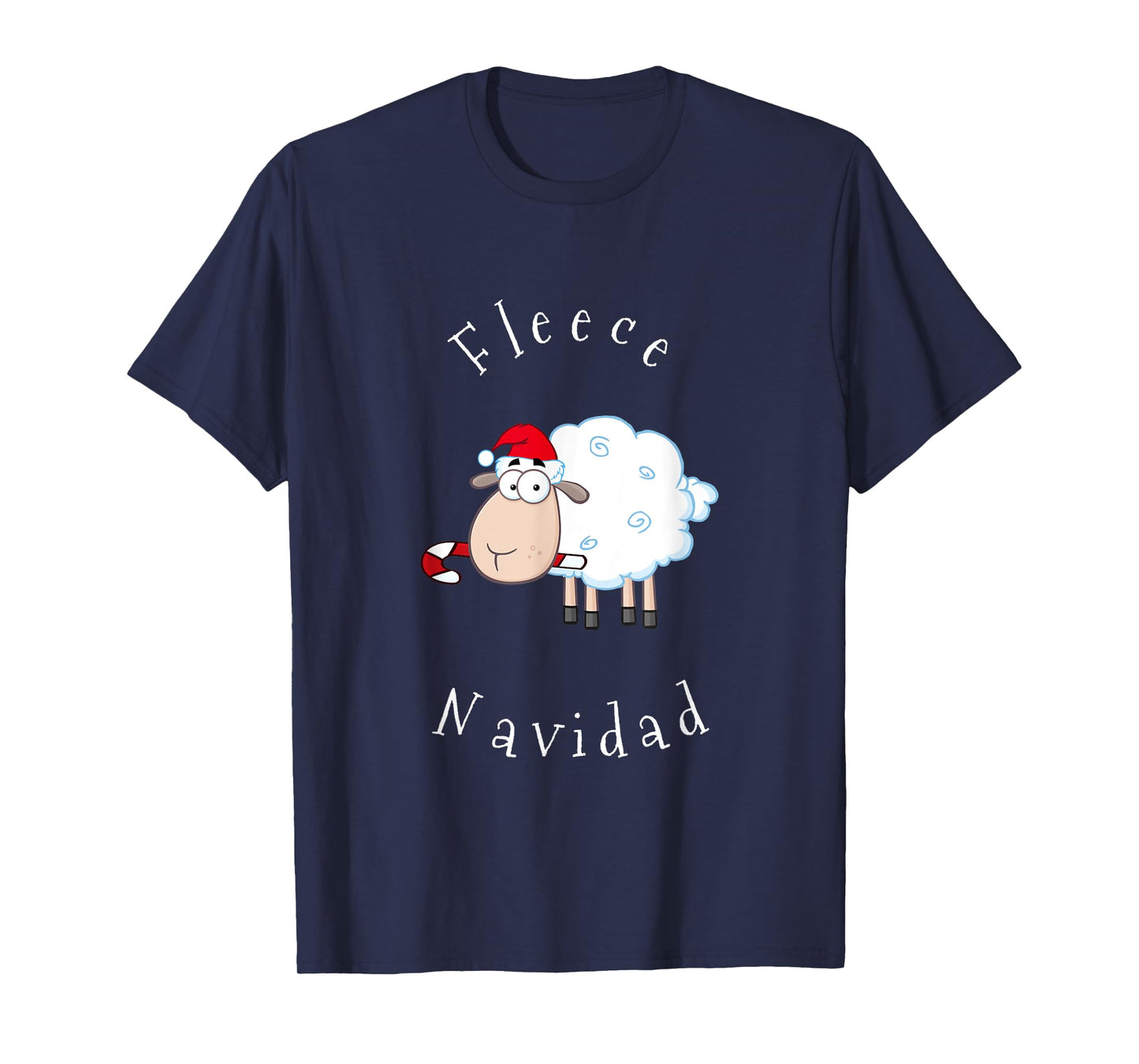 Fleece Navidad Sheep Lamb Santa Hat Candy Cane Christmas T-Shirt
