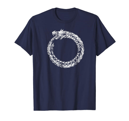 Gothic Medieval Ouroboros Snake Eating Itself White Novelty T-Shirt