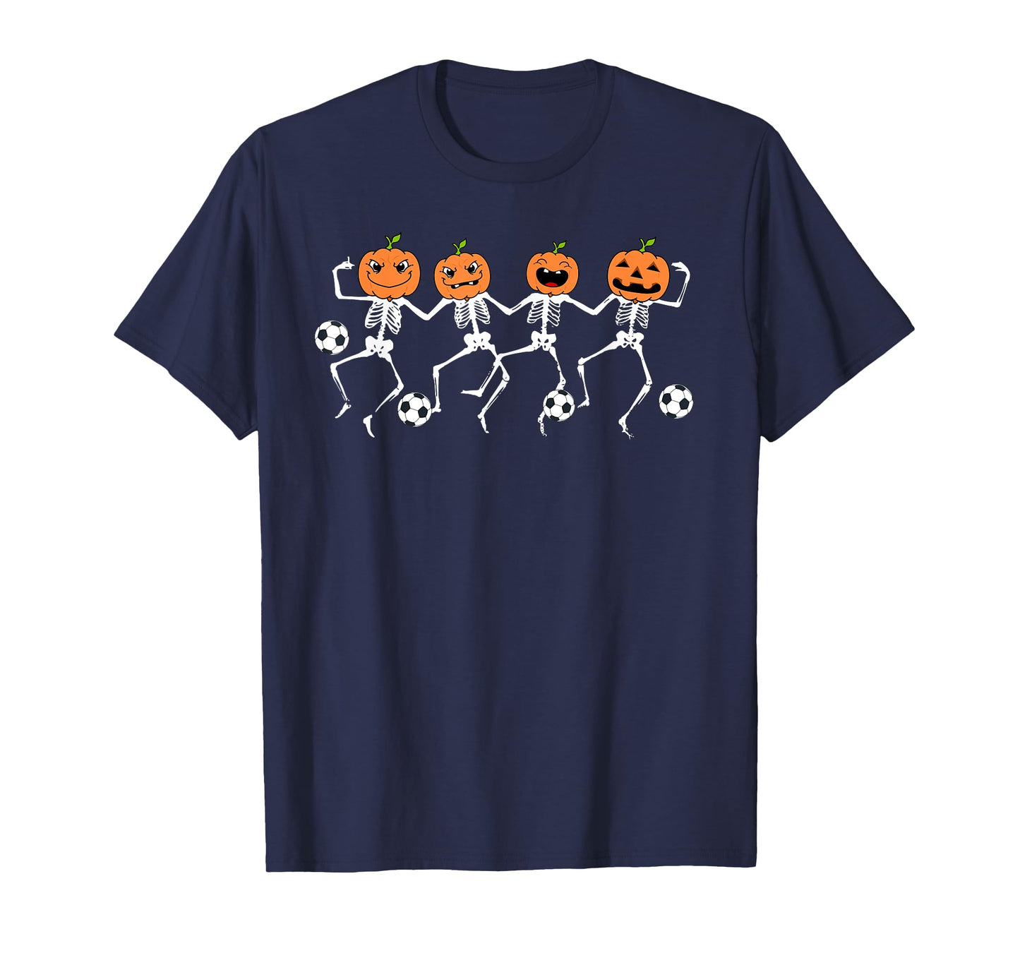 Funny Halloween Soccer Player Pumpkin Skeletons Kids T-Shirt