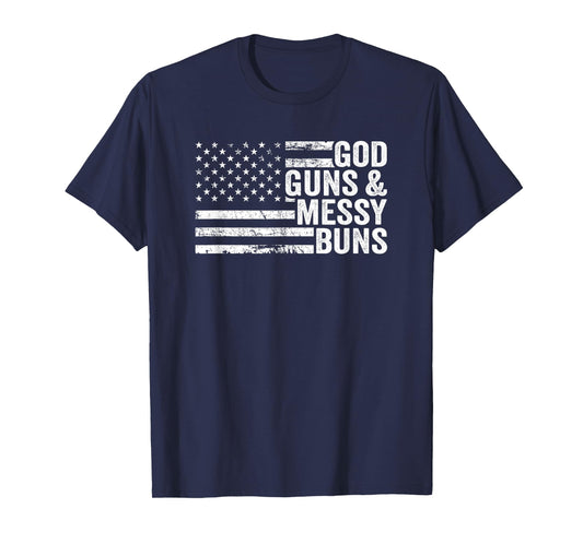 GOD GUNS & MESSY BUNS - Womens Pro Gun American Flag T-Shirt