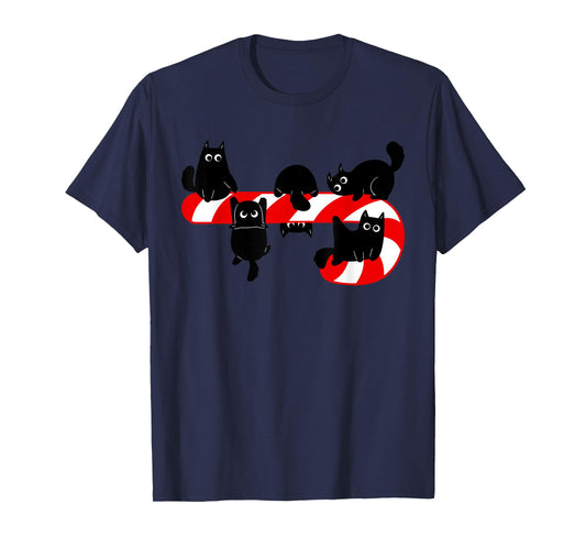 Candy Cane and Cute Cat Funny Kitty T-Shirt for Men Women Kids