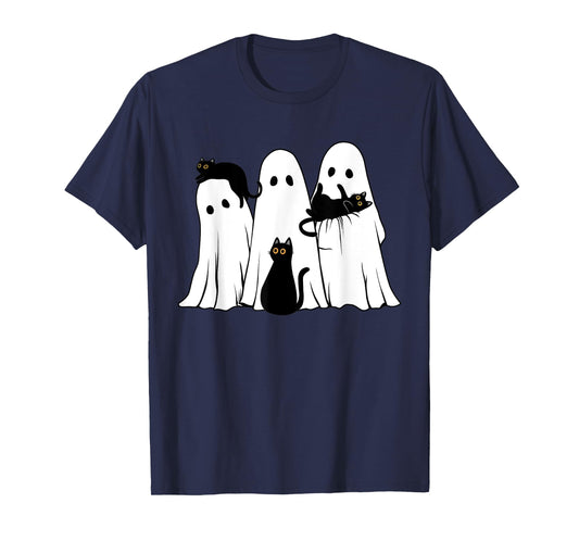 Ghost Holding Black Cat Funny Halloween Cat Lovers T-Shirt