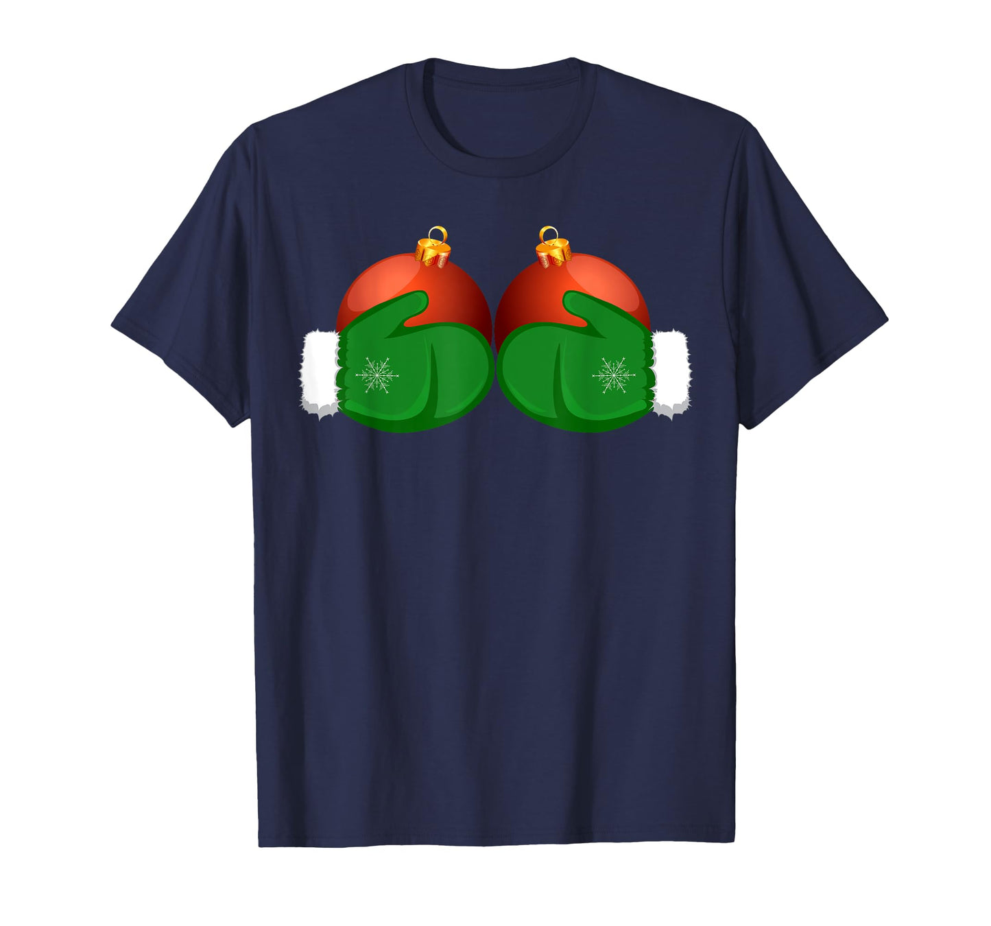 Funny Winter Women's Tee Mittens Holding Xmas Ball Boobs T-Shirt