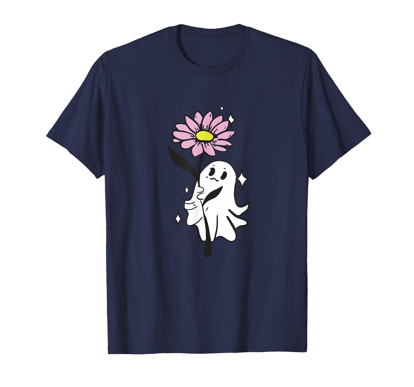 Cute Ghost Holding Flower T-Shirt, Kawaii Ghost Graphic T-Shirt