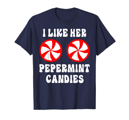 I Like Her Peppermint Candies Groovy Christmas Couples T-Shirt