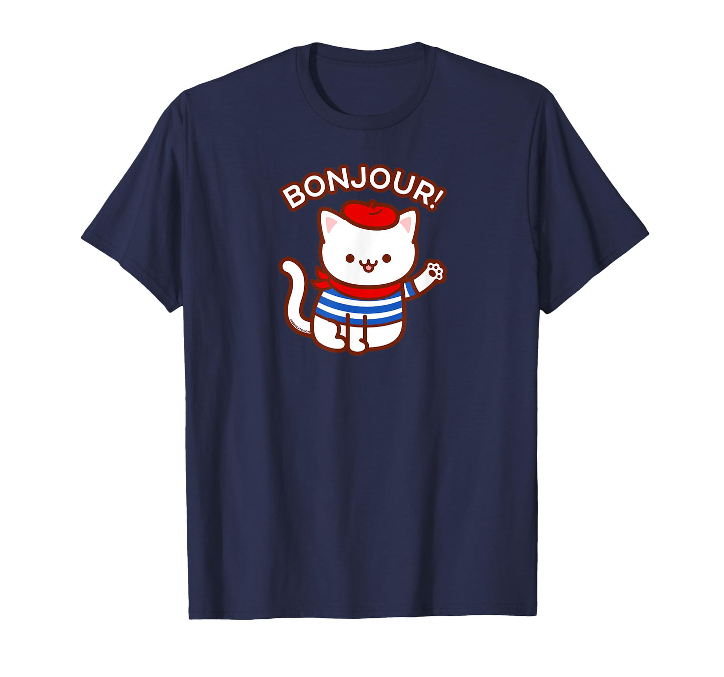 BONJOUR! - Cute Funny French Cat Saying Hello T-Shirt