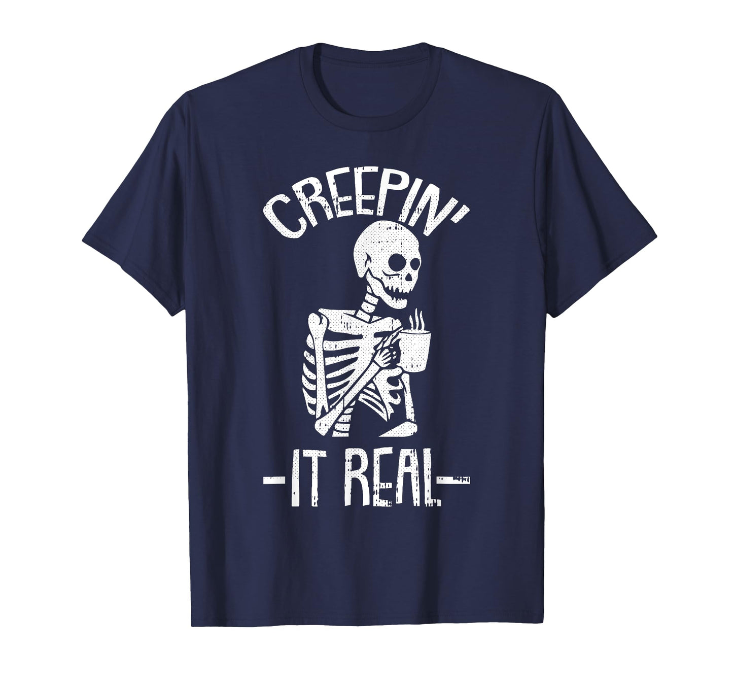 Creepin It Real Lazy Halloween Costume Funny Skeleton Skull T-Shirt