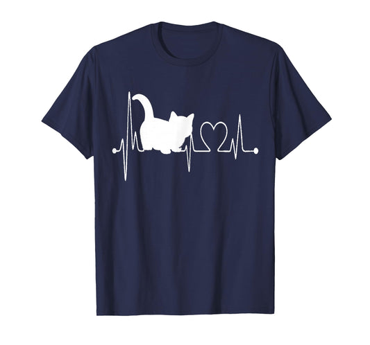 Munchkin Cat Heartbeat EKG Funny Cute I Love My Munchkin Cat T-Shirt