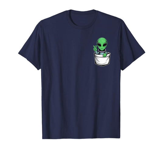 Cute Green Alien Costume Halloween Funny Alien Pocket Design T-Shirt