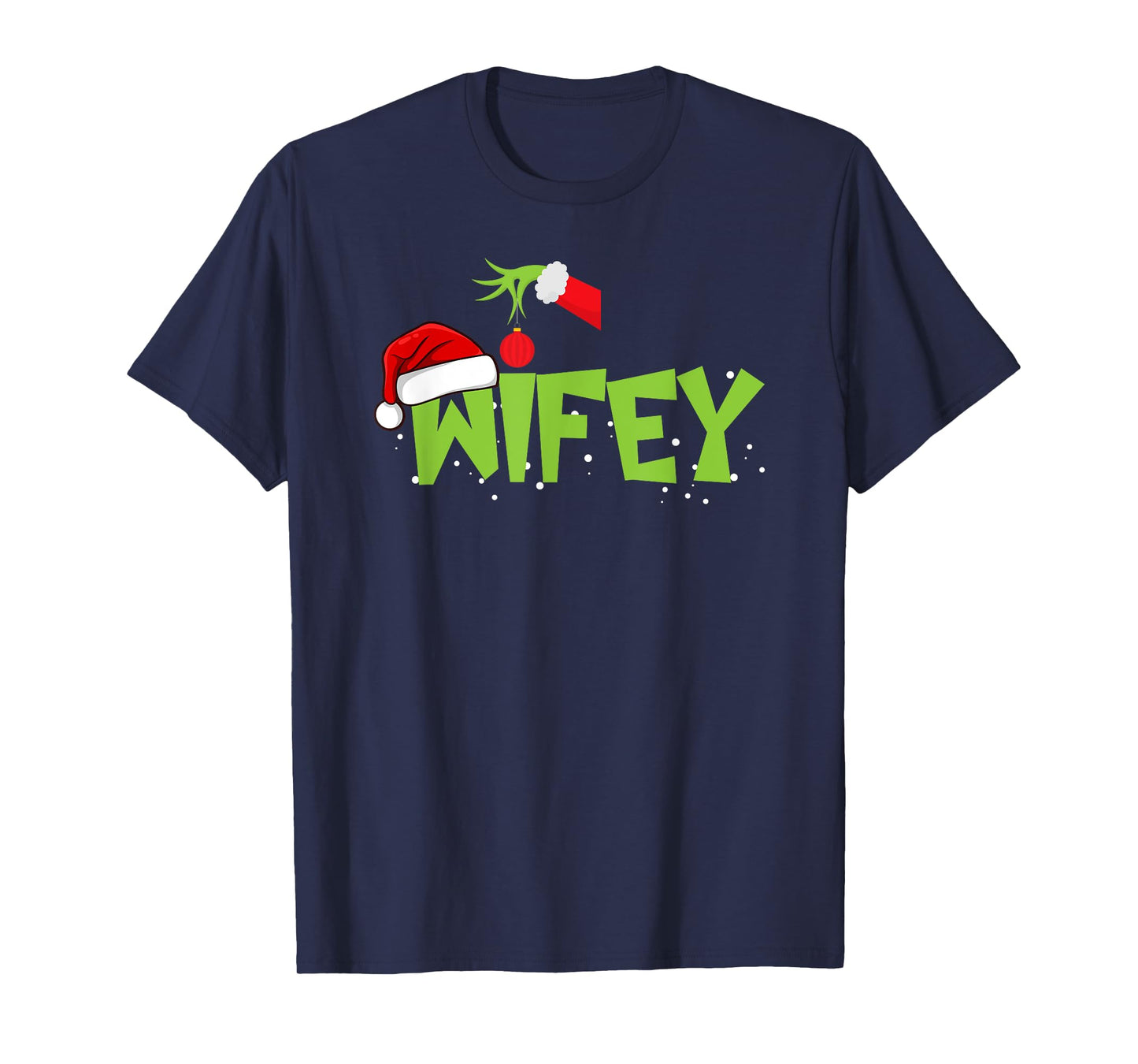Santa Hat Wife Family Matching Christmas Lights Funny T-Shirt