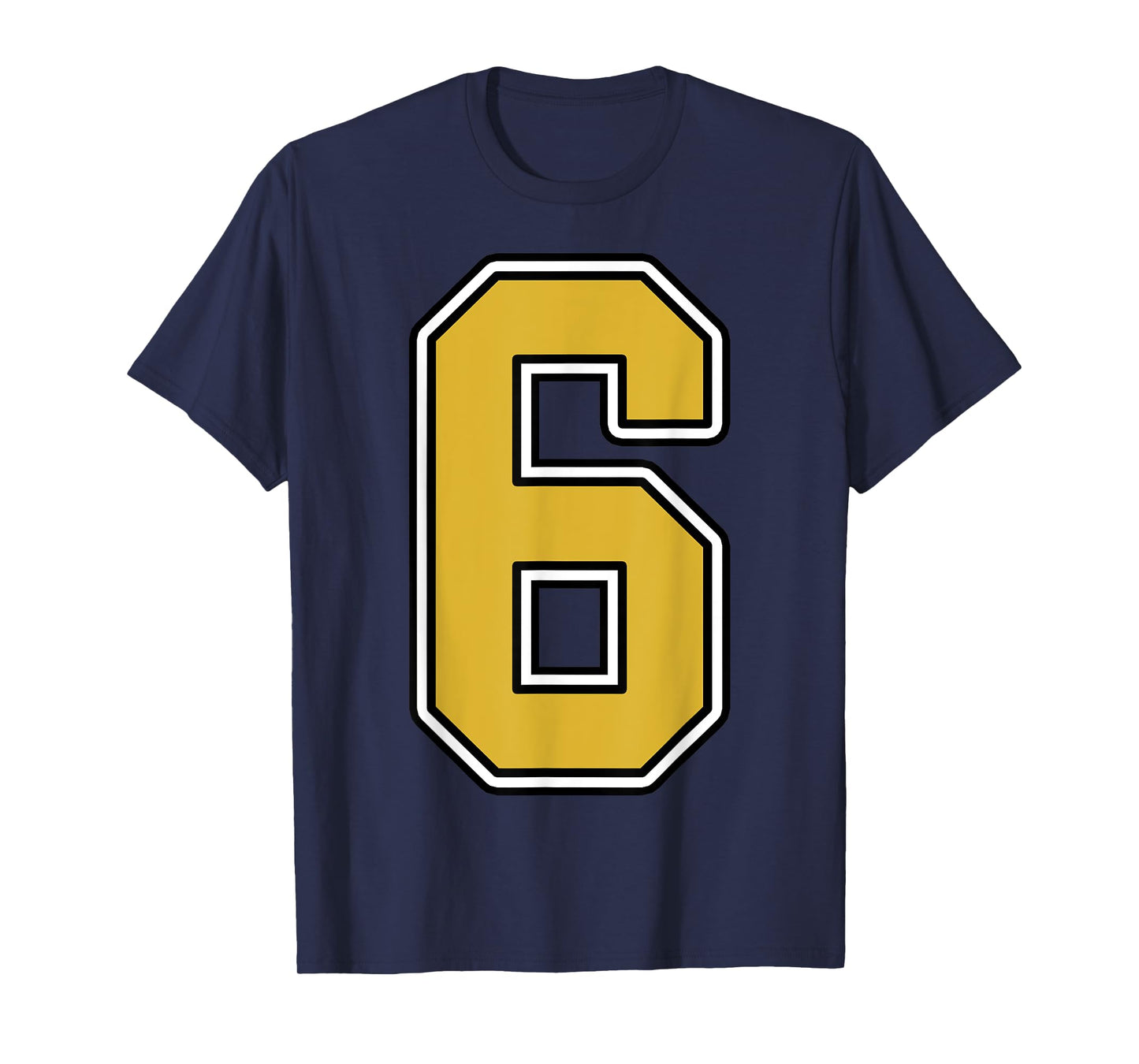 Old Gold Black White Sports Number 6 Jersey Uniform Player T-Shirt