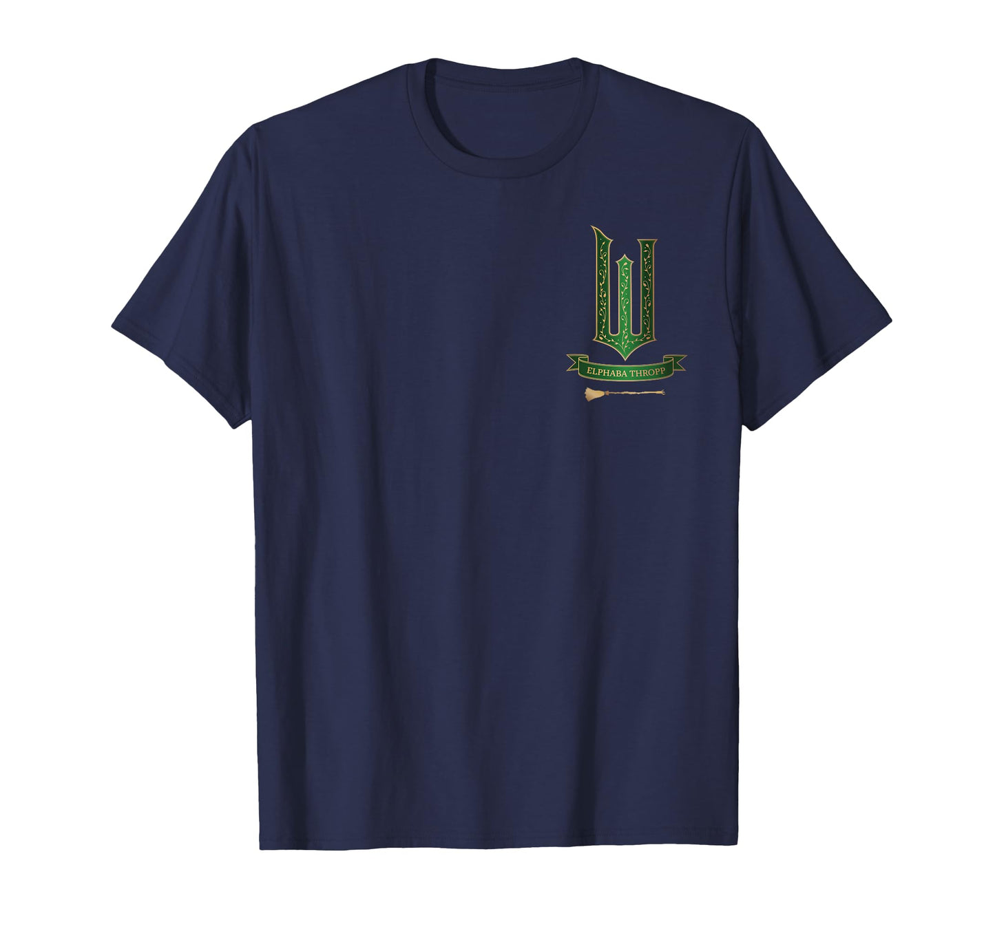 Wicked Movie Logo Elphaba Green And Gold Broom T-Shirt