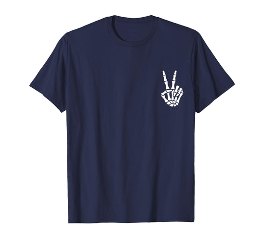 Halloween Skeleton Hand Peace Sign Bone T-Shirt