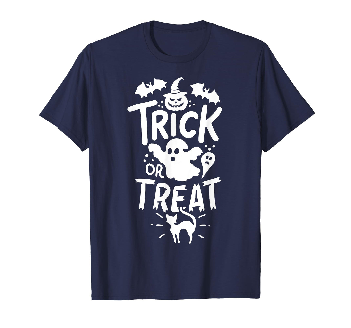 Halloween Trick Or Treat Tee Bat Ghost Pumpkin Cat T-Shirt for Men Women Kids