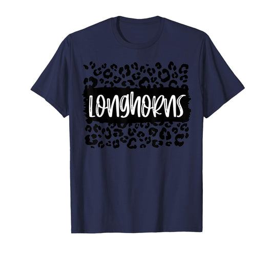 Longhorns Team Mascot School Spirit Game Night Leopard T-Shirt