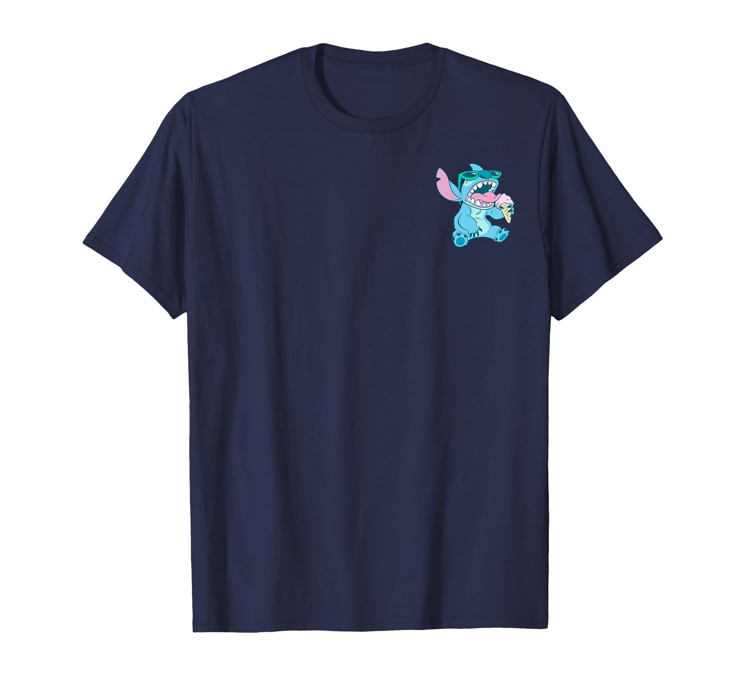 Disney Lilo & Stitch Eating Ice Cream Retro Pocket Logo T-Shirt
