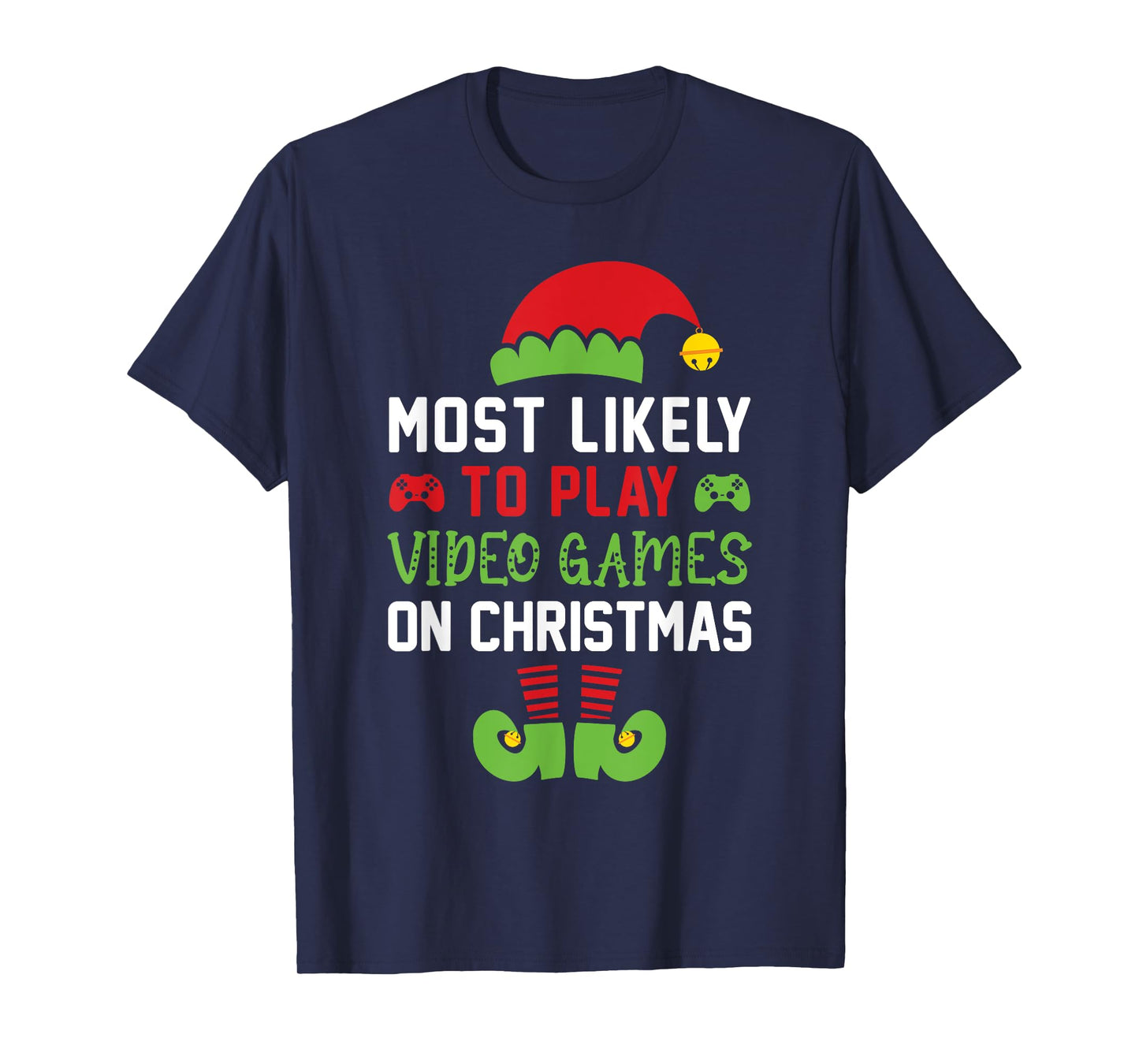Gamer Elf Most Likely To Play Video Games Christmas T-Shirt