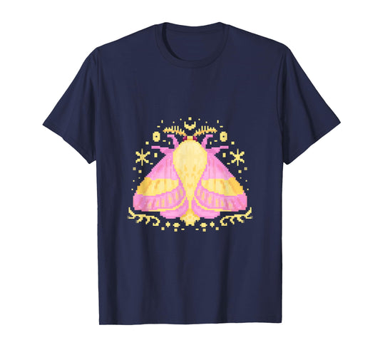 Rosy Pink Yellow Maple Moth Bug Butterfly PixelArt for Women T-Shirt