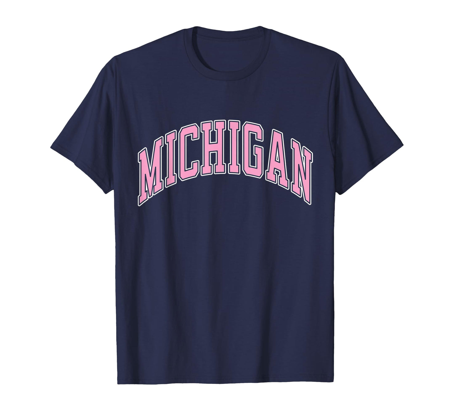 Michigan Varsity Style Pink Text T-Shirt