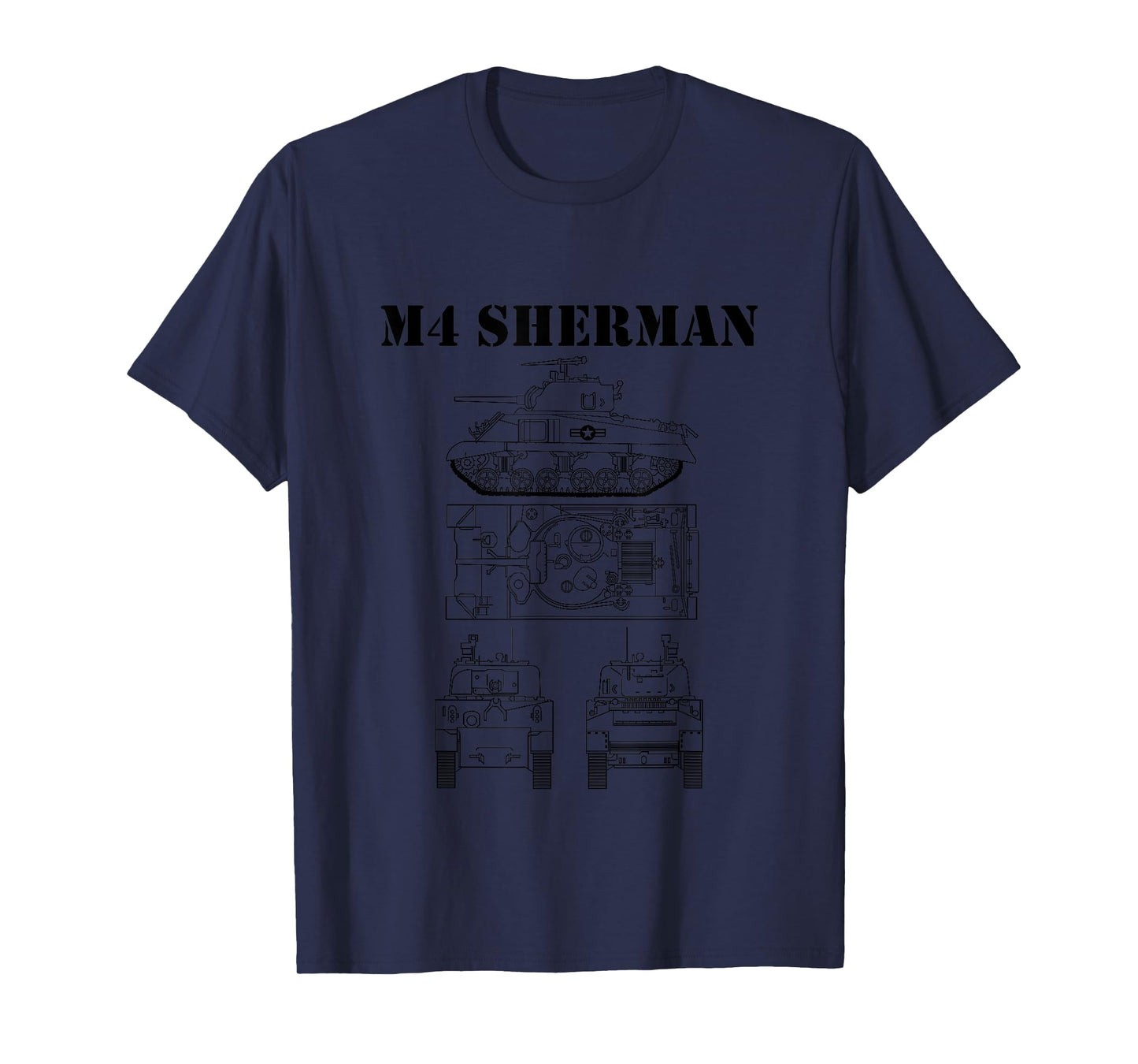 Vintage WW2 M4 Sherman Tank Wiring Diagram All Black Armor T-Shirt