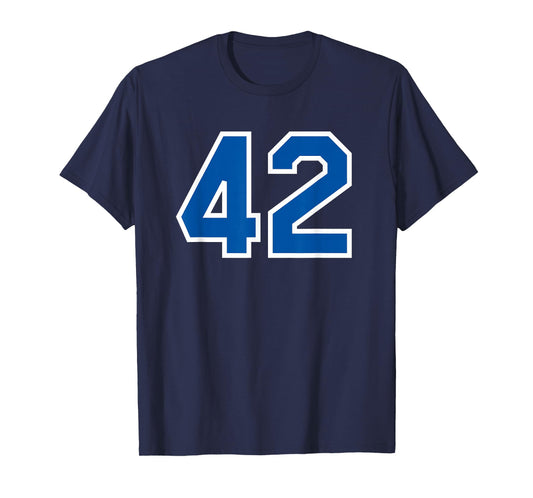 Number #42 White Blue Varsity Number T-Shirt