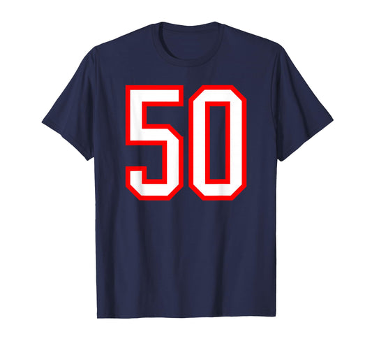 Number #50 White Red Plain Number 50 T-Shirt
