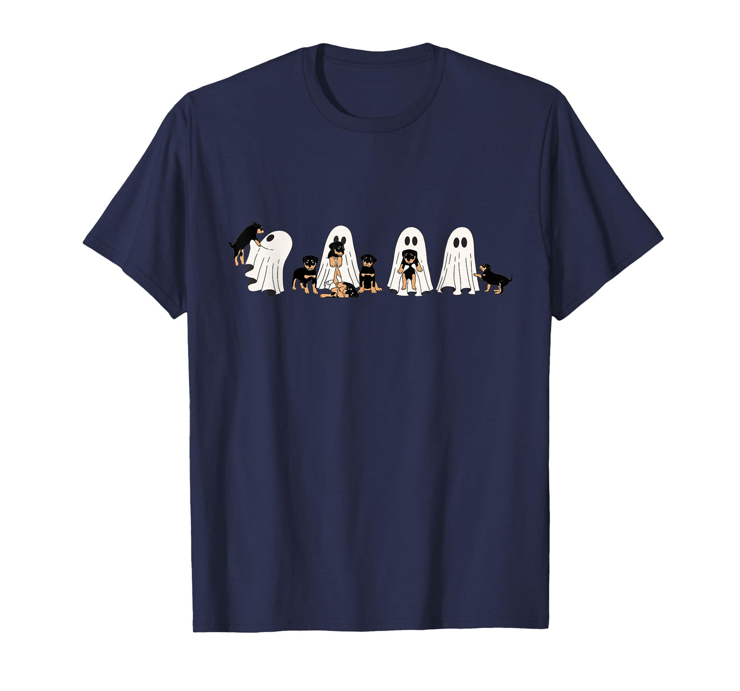 Funny Witch Rottweiler Dog Ghosts In Boo Sheet Halloween T-Shirt