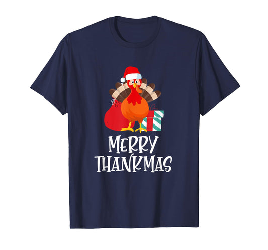 Merry Thanksmas Happy Thanksgiving Santa Turkey Gift T-Shirt