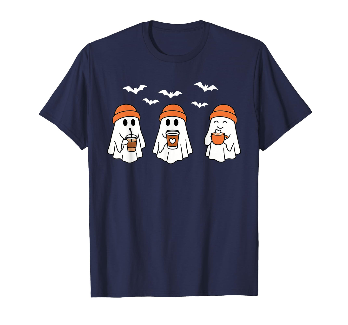 Cute Ghost Drinking Coffee Halloween Ghost Ice Coffee Men T-Shirt