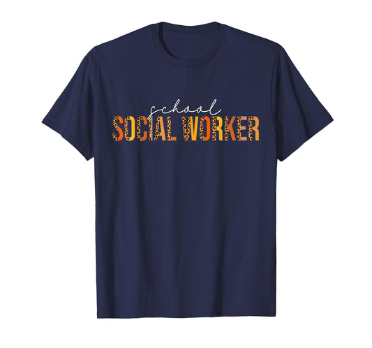 Leopard Fall Autumn Lovers Thanksgiving School Social Worker T-Shirt