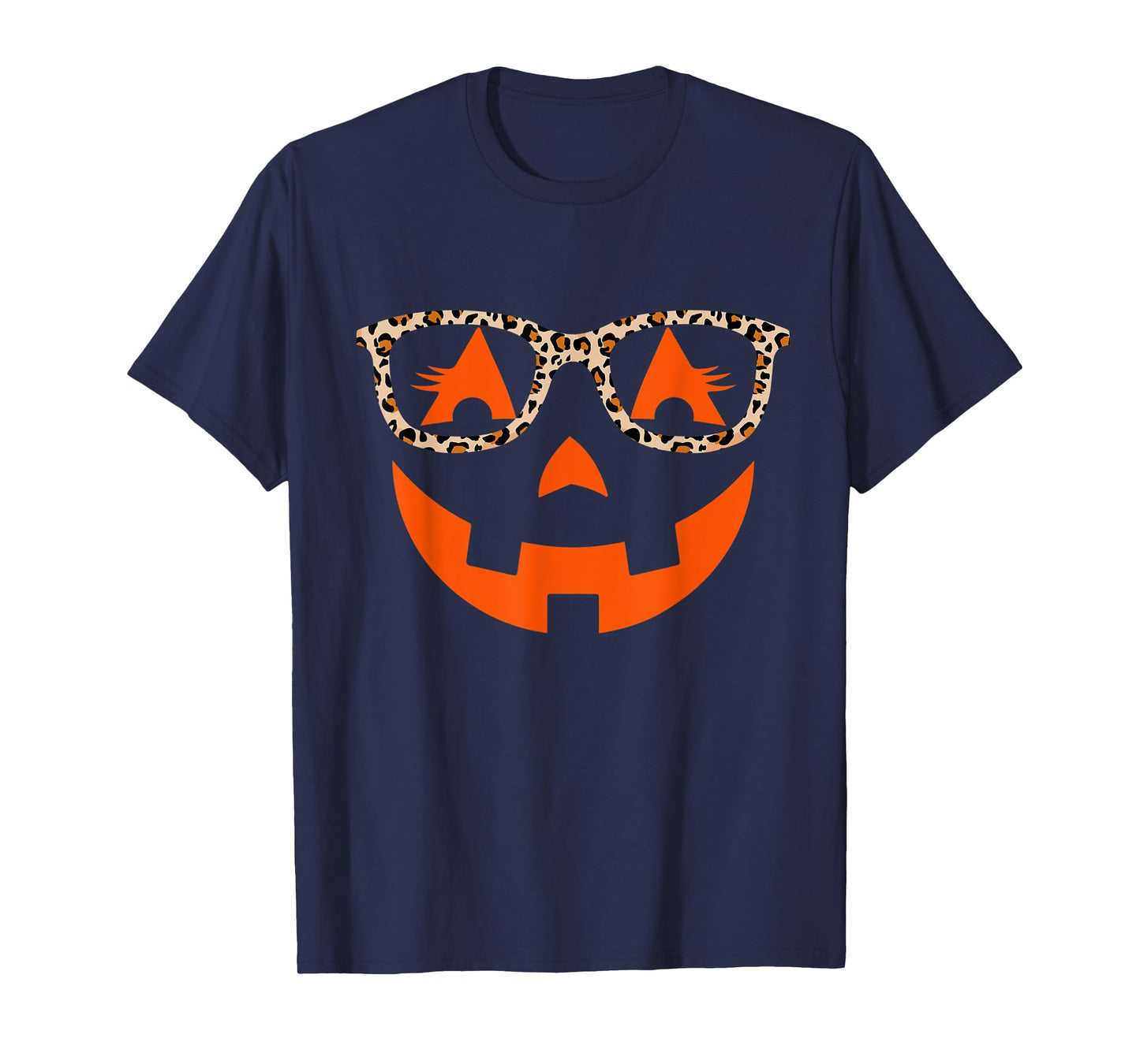 Jack O Lantern With Glasses Shirt Women Halloween Leopard T-Shirt