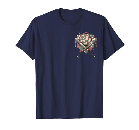 Camo Baseball Drip Shirt Boys Ice Cream Dripping Pocket T-Shirt