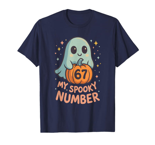 Cute Kawaii Ghost Pumpkin 67 Meme Funny Math Halloween Joke T-Shirt
