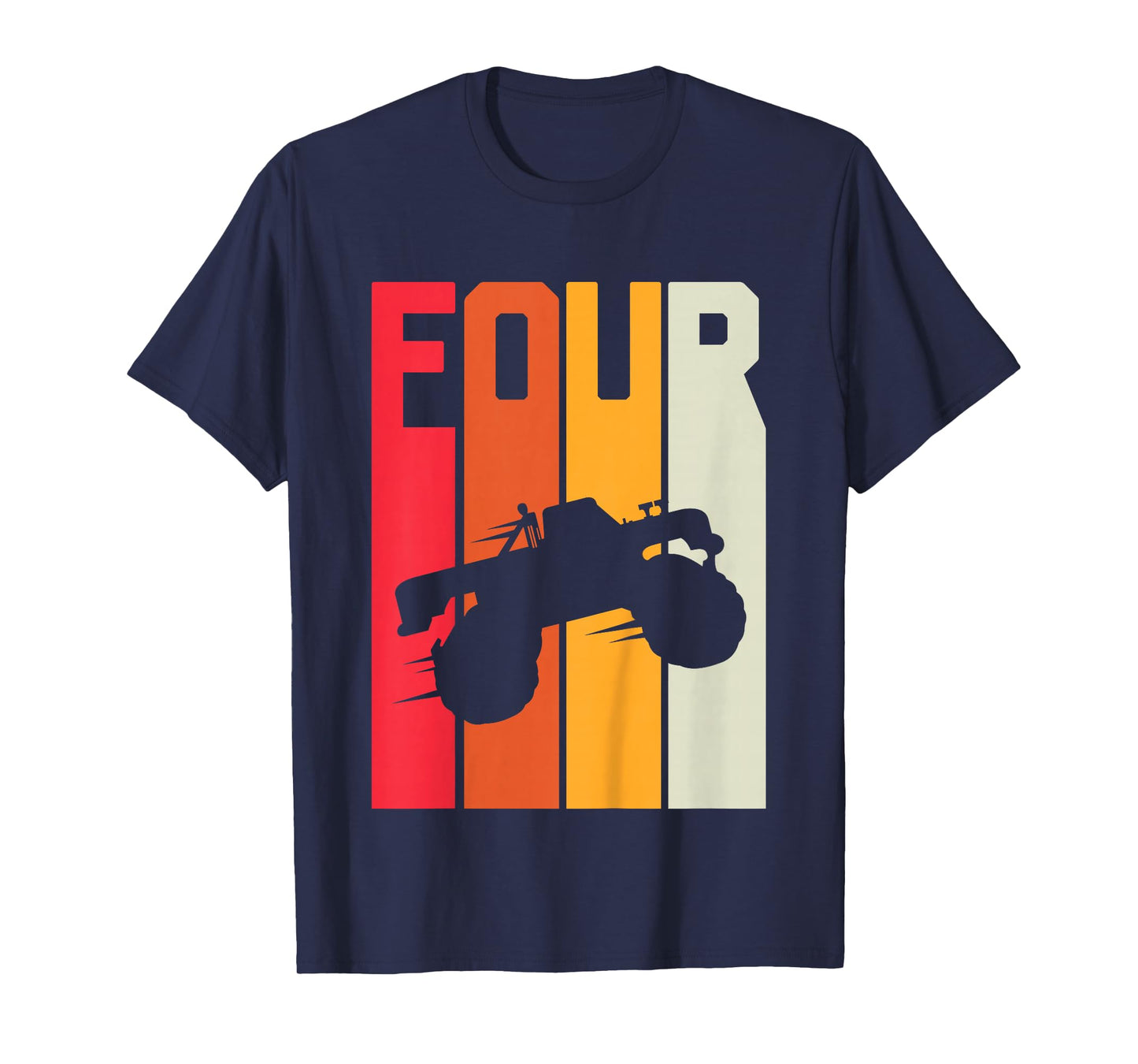 4th Birthday Retro Monster Truck 4 Years Boys Girl Kids T-Shirt