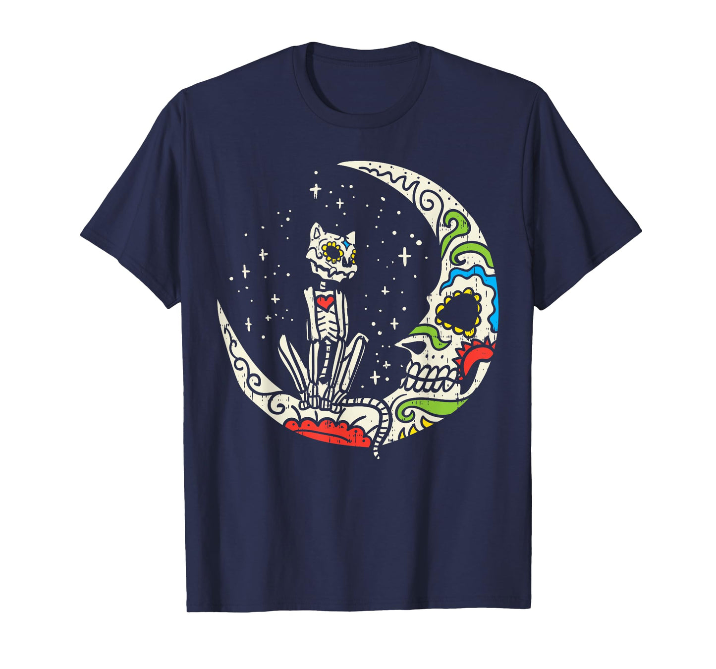 Sugar Skull Cat Moon Dia De Los Muertos Halloween Costume T-Shirt