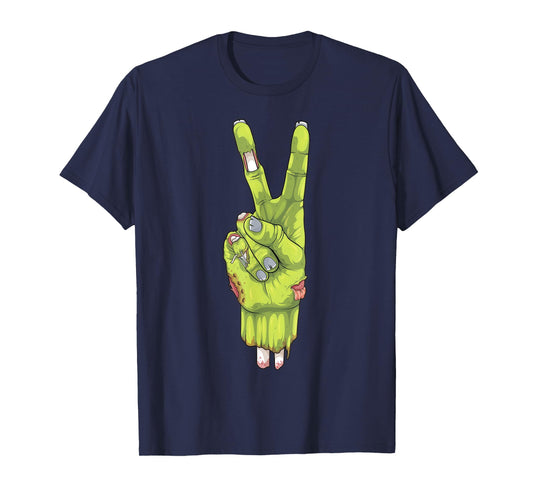 Zombie Peace Sign Spooky Zombie Hand Creepy Halloween T-Shirt