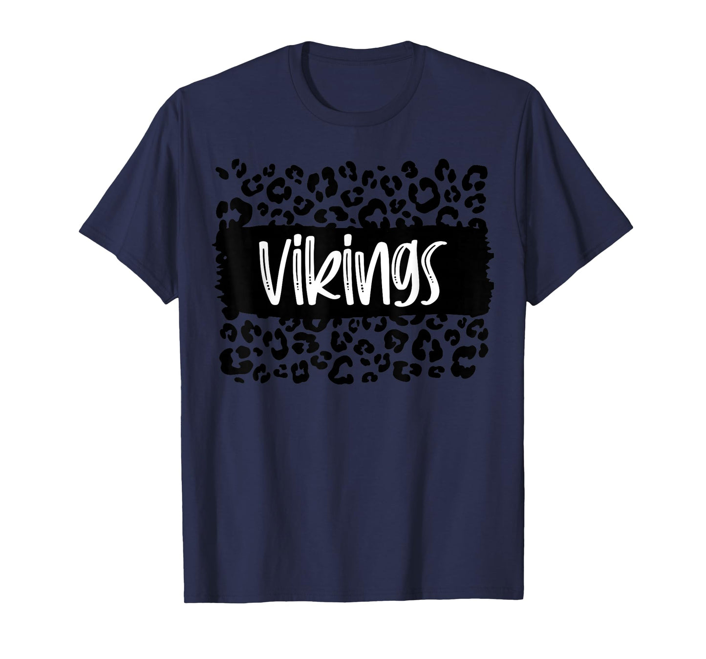 Vikings Team Mascot School Spirit Game Night Leopard Print T-Shirt