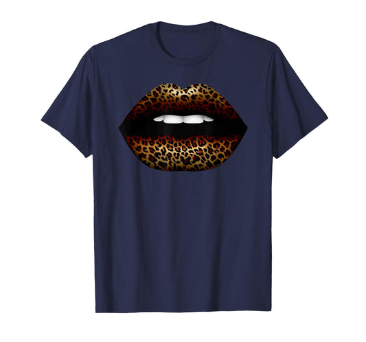 Fashion Leopard Cheetah Sexy Lips Print Clip Art Kiss Me T-Shirt